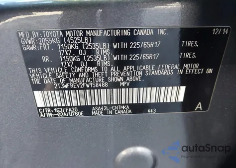 2015 Toyota Rav4 Xle z USA, uszkodzony, nr VIN 2T3WFREV2FW158488